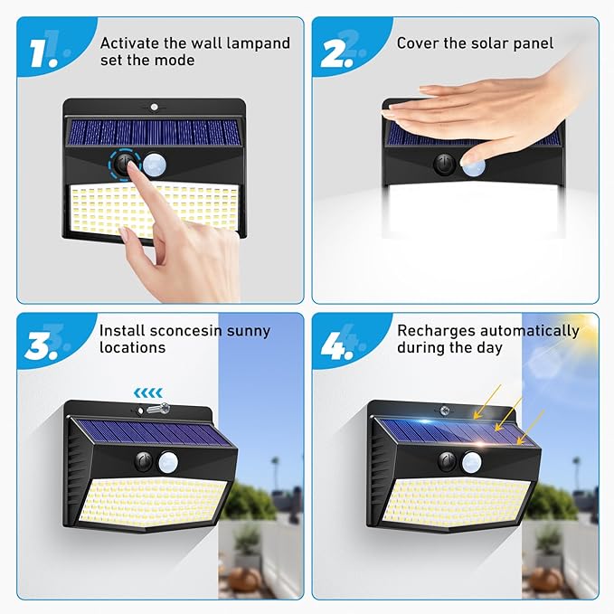 Peasur [ 16 Packs] Solar Motion Sensor Lights Outdoor, Solar Fence Lights with 3 Lighting Modes, Solar Powered Security Lights Waterproof for Outside Yard Wall Garden Backyard Deck Step Garage