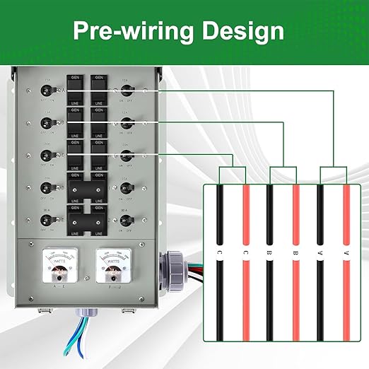 50 Amp Generator Transfer Switch Kit,10-Circuits,12000W, Indoor&Outdoor,NEMA 3R, Include 10 Foot Cord and 50 Amps Inlet Box, Easy to Install,5 Years Warrnaty