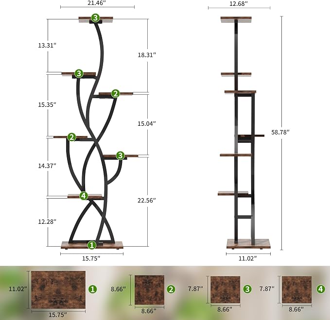 EVAWOO Plant Stand Indoor with Grow Lights - 58" Corner Plant Shelf Indoor, 7 Tiered Tall Lighted Plant Stand for Indoor Multiple Plants, Flower Stands Display Rack Holder for House, Patio, Black