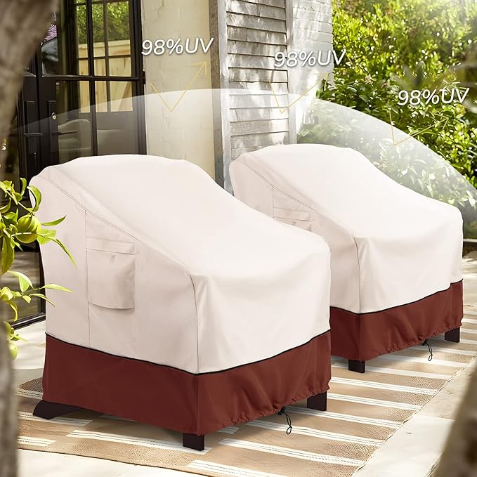 COSFLY Patio Furniture Covers 2 Pack, 600D Waterproof Outdoor Chair Covers for Deep Chairs, All-Weather UV Resistant Protection with Adjustable Straps & Air Vents, Fits up to 29" W x 30" D x 36" H
