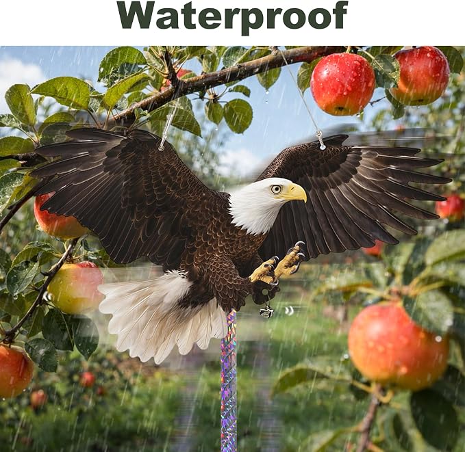 3 Pcs Flat Fake Eagle to Scare Pigeon Woodpecker Away, Hanging Plastic Flat Fake Eagle with Reflective Tape to Scare Animals Away from Contryard Patio Yard Porch Balcony Windows Orchard Farm