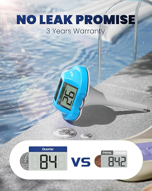 BALDR Pool Thermometer Floating Easy Read, Solar Digital Pool Thermometer with Dual Large Screens, IPX7 Water Temperature Gauge for Inground Above Ground Pools & Spas (Light Blue)