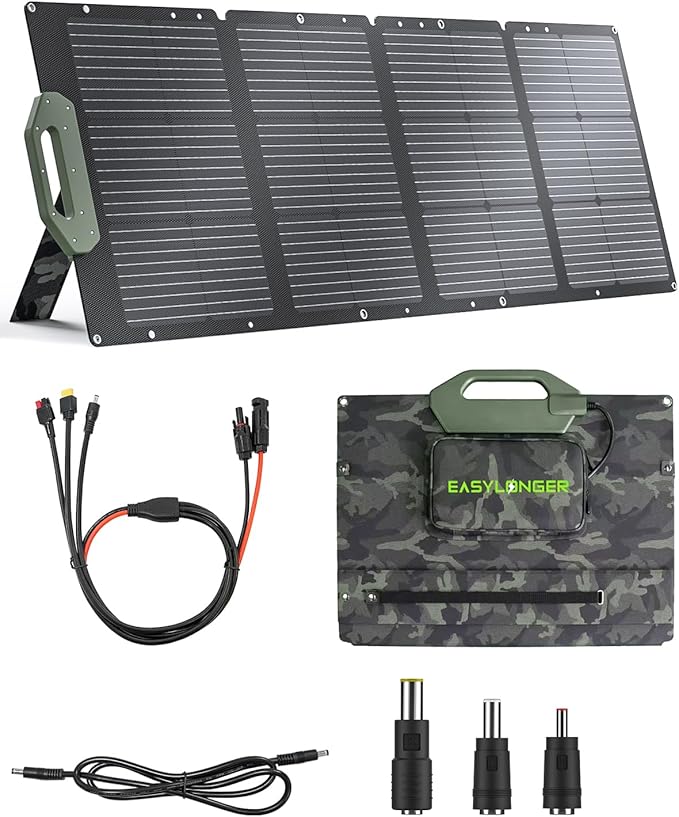 EASYLONGER 110W Foldable Solar Panel ESP110, Portable Solar Charger for CPAP Battery ES960, ES720, ES400 AIR, Power Station, Camping, Fishing, Outdoor, RV and Blackouts