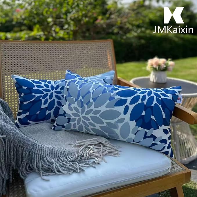 Pack of 2 Patio Lumbar Pillows, 12”x20” Fade Resistant Outdoor Waterproof Lumbar Pillow with Inners, Decorative Garden Lumbar Cushions for Home Patio Terrace Sofa Use