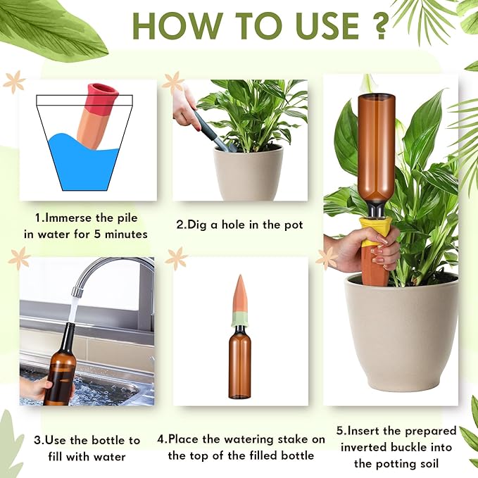 Baderke 16 Pcs Terracotta Watering Spikes Colorful Automatic Self Watering Stakes Slow Release Vacation Plant Waterer Devices for Indoor Outdoor Plants