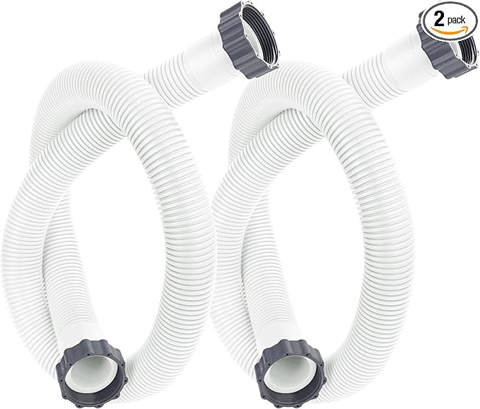 2 Pack Pool Hoses for Above Ground Pools 1.5" x 59" Pool Pump Hose Filter Pumps Replacement Hose Accessories Fits for Intex Filters Pump Above Ground Pools Sand Filter, White