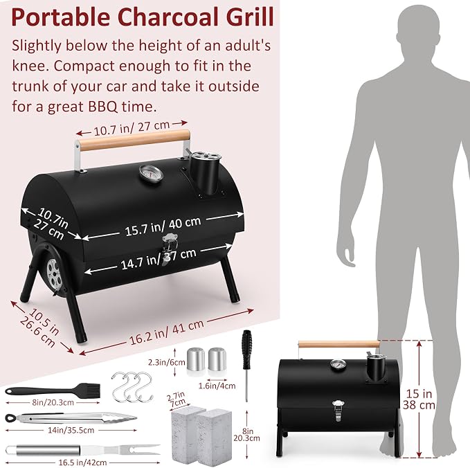 Portable Charcoal Grill Set of 12, Leonyo Tabletop Charcoal Grills, Compact Small BBQ Grill with Griddle Accessories for Outdoor Camping, Patio, Backyard, Beach, RV Traveling