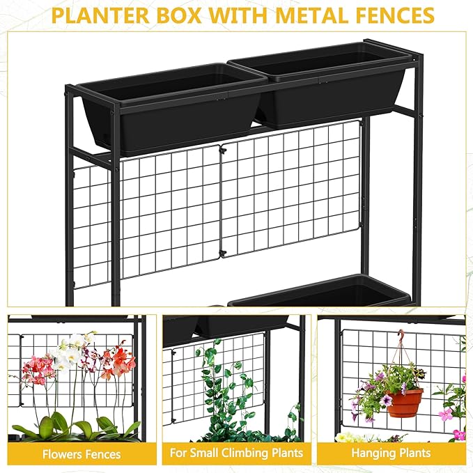 ETELI Vertical Raised Garden Beds Outdoor Elevated Herbs Garden Planter Boxes with Trellis and Legs 32.4" Flowers Beds Vertical Planters for Small Climbing Plant Vegetables Patio Balcony, Black