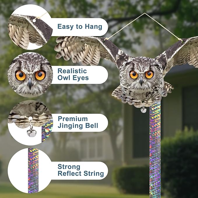 5PCS Plastic Owl to Scare Pigeon, Dual-Side Printed Fake Owl Control Device for Garden Patio Windows Farm