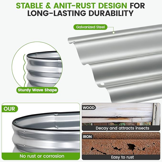 Galvanized Raised Garden Bed Outdoor 24'' Deep | Oval Metal Garden Beds with Easy Assembly & Planter Box for Planting Deep Root Vegetables Fruits Flowers, 6x2x2ft Silver