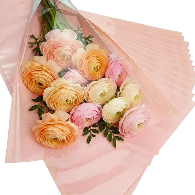 50 Pack flower bouquet wrapping paper-9.8in x 18in x 3.9in, flower bags for bouquets, bouquet bags Kraft floral wrapping paper, Flower Sleeves Wrapping Bags Perfect for Birthday, Wedding(Pink)