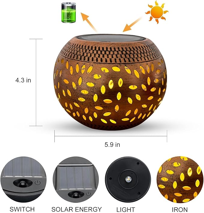Solar Table Lanterns Outdoor Waterproof - 2 Pack LED Lamp Copper Metal Tabletop Light Solar Powered Decorative Lantern for Indoor Desk Bedroom Patio Garden Pathway Yard