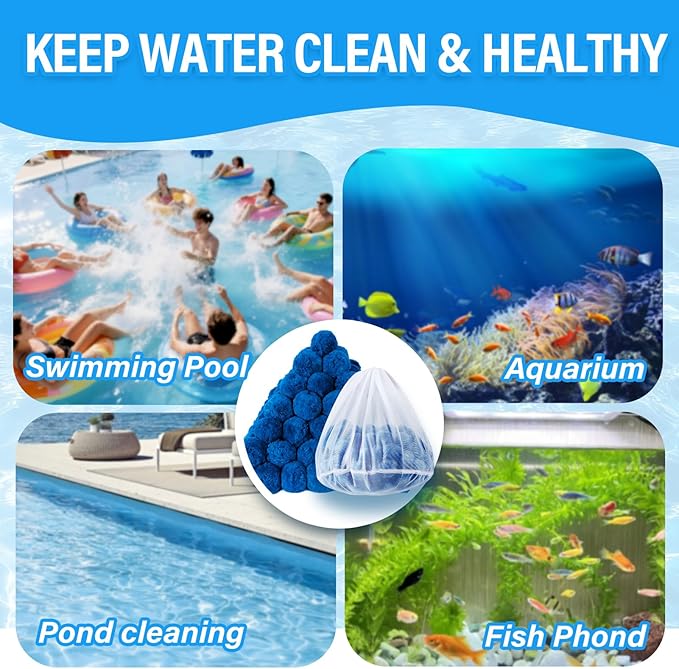 4 lbs Pool Filter Balls for Filter Pump, Upgraded High-Density Reusable Fiber Media Replace 150 lbs Filter Sand, Long-Lasting Filtration for Above Ground Swimming Pool, Aquarium & Pond