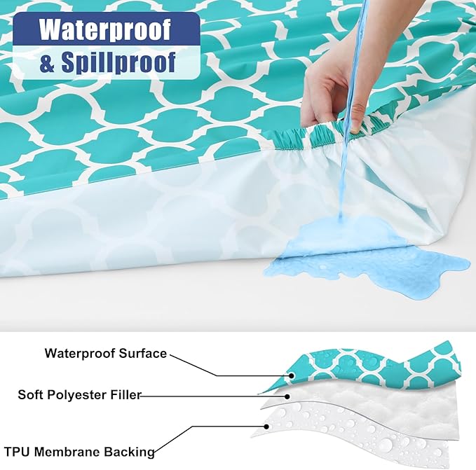Smiry Picnic Table Cover with Bench Covers, Waterproof Elastic Fitted Tablecloth for 6 Foot Tables, Washable Polyester Tablecloths for Camping, Indoor & Outdoor (Teal, 30x72 Inch 3-pc Set)