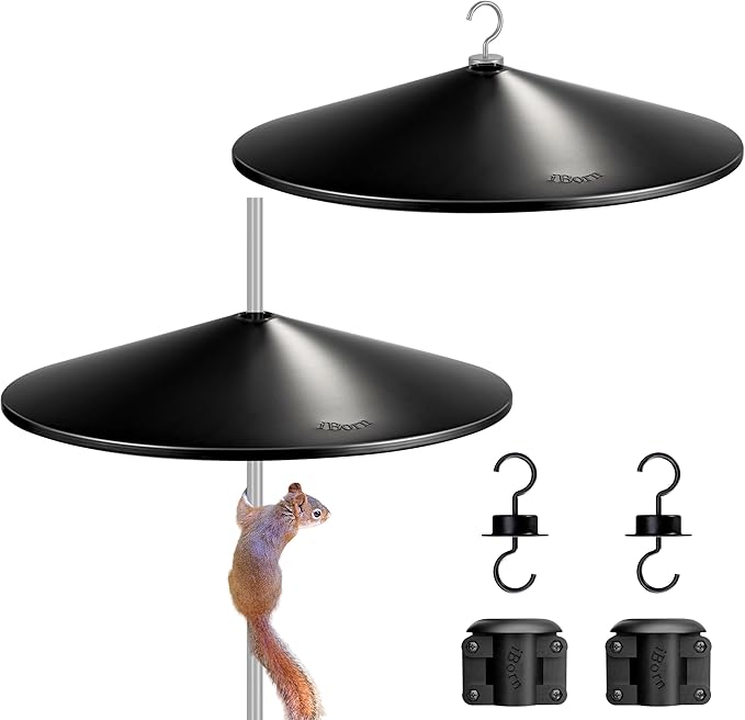 iBorn Squirrel Baffle for Bird Feeder Pole, 19.5” Oversized Squirrel Guard Baffle,All Metal Bird Feeder for Outdoors Protector, Pack of 2, Black