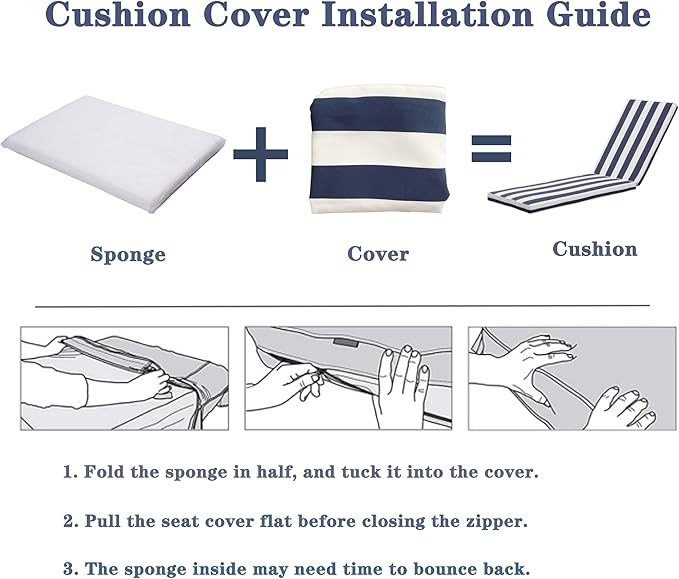 Only choice Outdoor Lounge Chair Cushions Patio Chaise Lounge Replacement Cushions Funiture Seat Cushions Chair Pads(Blue+White Stripes-1 pcs)