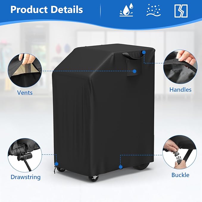 COSHNIBI Dust Cover for Robinair A/C RRR Machine, Heavy Duty 600D Oxford Protector Cover, Compatible with Robinair AC1234-6, 34788NI, 34788NI-H, and 34988NI Models, Black