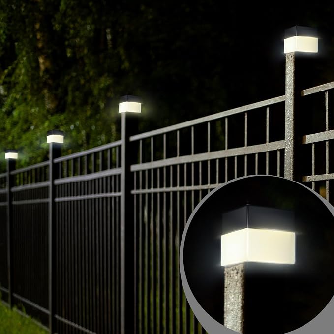 Hicarer 12 Pack Solar Fence Post Cap Lights 2in x 2in Solar Post Cap Fence Lights for Garden, Gazebos, Street Wall(Warm Yellow)