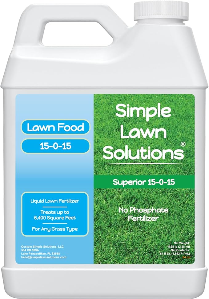 Superior 15-0-15 Liquid Lawn Fertilizer - Lawn Food for Growth & Green - Nitrogen, Potassium, Humic, Fish & Seaweed - Any Grass Type- Simple Lawn Solutions - All Season- Concentrate (64 Ounce)