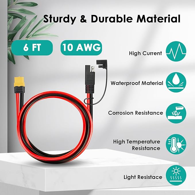 MOOKEERF 6FT XT60 Female to SAE Cable with SAE Polarity Reverse Adapter for Portable Power Station, Solar Panel, Solar Generator