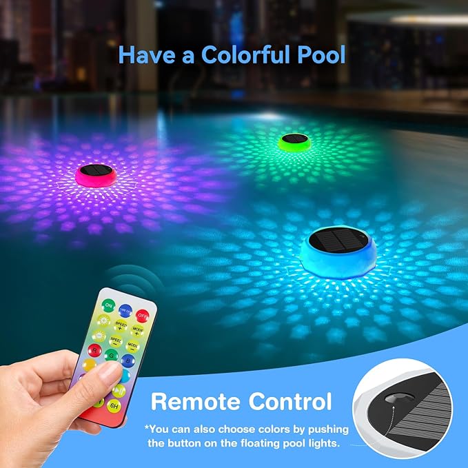 VICHTOP Solar Floating Pool Lights, RGB Color Float Pool Lights, IP68 Waterproof, Pool Decor Lighting Accessories for Inground, Above Ground Pools, Outdoor, Garden, Party Decoration - 1 Pack