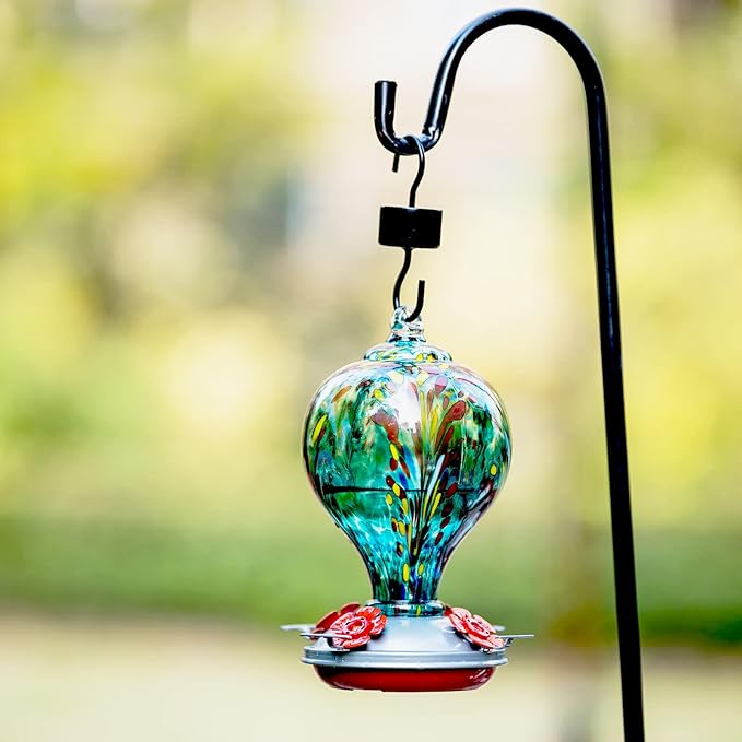 Hummingbird Feeders 32OZ Glass Hummingbird Feeder with Ant Moat, Yard Porch Decor (Teal Blue) | LaElvish Garden Hummingbird Feeders 32OZ Glass Hummingbird Feeder with Ant Moat, Yard Porch Decor (Teal Blue)