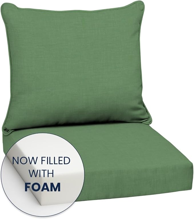 Arden Outdoor Foam Deep Seat Cushion Set (2-Pack), 24x24, Premium High-Density Foam, Never Flattens, Weather-Proof for Patio Chair Sofa Couch, Bright Moss Green Leala
