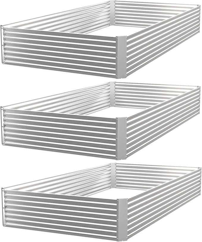 3 Pack Corrugated Galvanized Steel Raised Garden Bed Outdoor, Metal Above Ground Garden Bed for Vegetables and Flowers, Rectangle Raised Beds for Gardening-4x2FT