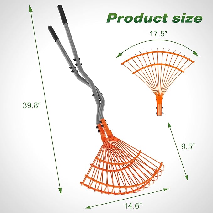 Walensee Metal Rake for Leaves, Heavy Duty Leaf Picker Upper, Leaf Scoops Hand Rake, Leaf Grabber with Long Handle, Multi-Use Garden Leaf Claw for Lawn & Yard Work