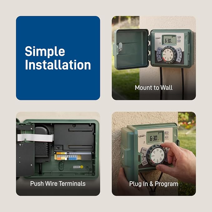 Orbit 4-Station Outdoor Swing Panel Sprinkler System Timer - for Residential Lawn Watering - Multi-Station Irrigation Controller - Custom Watering Intervals - Indoor/Outdoor Installation - 57894