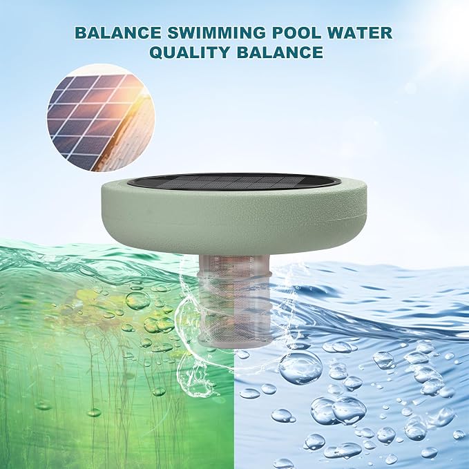 Solar Pool Ionizer for Above Ground, Solar Powered Floating Copper Purifier, Reduce Chlorine 85% Up to 45,000 Gallons, Swimming Pools Water Cleaner for In-ground Pools and Spas (Green)