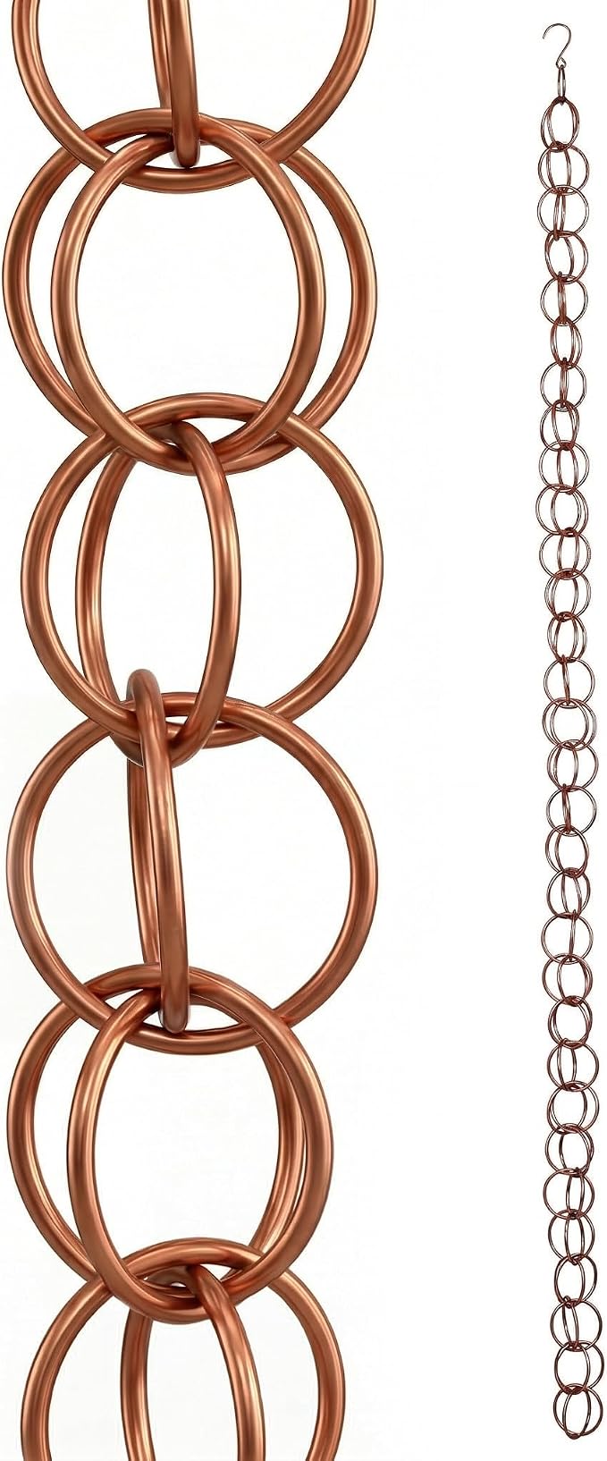 Topadorn 7.7FT Copper Double Ring Rain Chain, Modern Decorative Metal Downspout Replacement, Adjustable Outdoor Water Diverter for Garden, Patio & Porch
