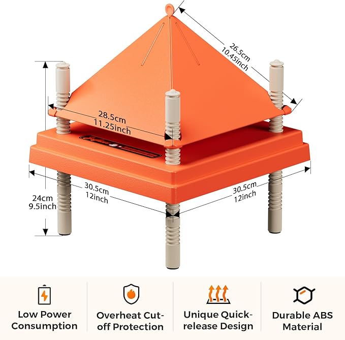 Large Chick Brooder Heating Plate 12" x 12" with Anti-Roosting Cone, Stepless Adjustable Height for Up to 25 Chicks, Energy Efficient Mother Hen Brooder for Poultry