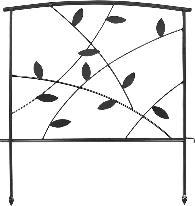 Sunnydaze Modern Leaves and Vines 10-Foot 5-Piece Steel Decorative Garden Fence Panels - 26" W x 32" H Per Panel - Black