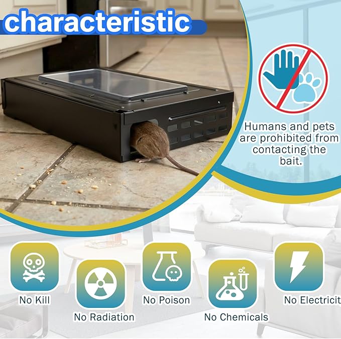 6 Packs Black Mouse Traps Multi Catch Rat Clear Top Mice Trap Rodent Humanized Rat Trap for Indoor Outdoor Control Pet and Security