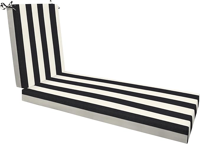 Honeycomb Outdoor Chaise Lounge Cushion for Patio Furniture, Water & Fade Resistant, Removable Cover, 21.5 x 70, Heritage Cabana Stripe Black and Ivory