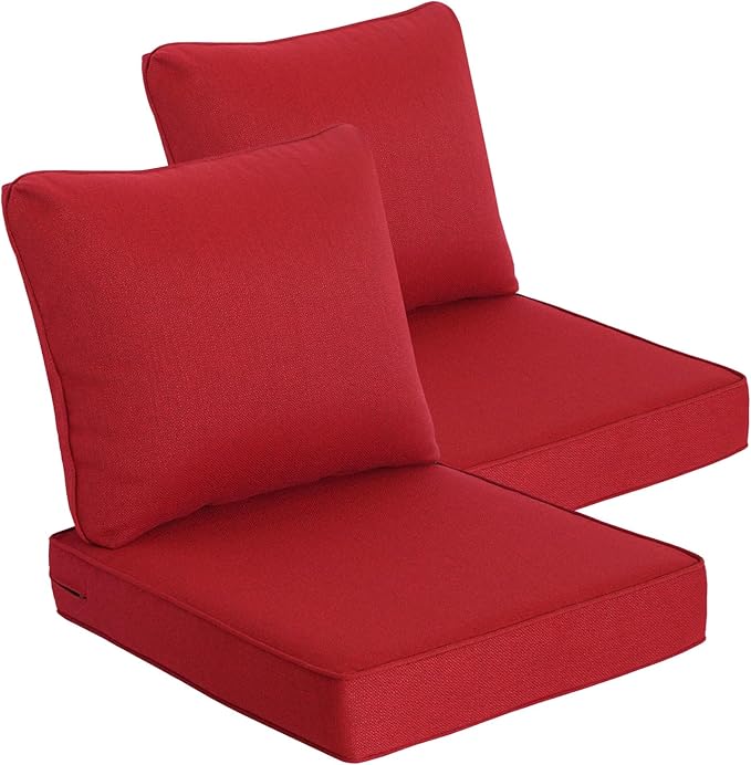 Goodgoods 24 x 28 Outdoor Patio Deep Seat Cushions 2-Pack, 1000+ Hours Fade-Resistant & Water-Resistant Outdoor Furniture Chair Cushions with 30D High-Resilience Foam for Sofa Chair, Red