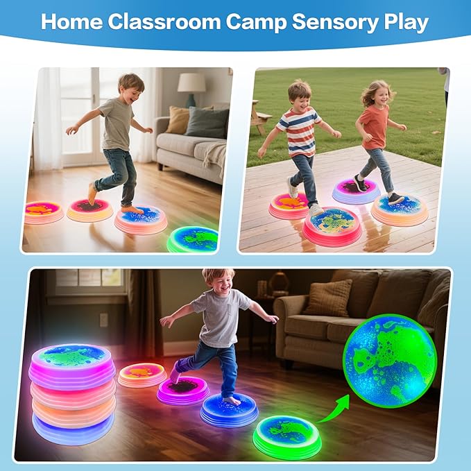 Onyoloy Stepping Stones for Kids - Light Up Liquid Stepping Stones with 7 Color LED, Non-Slip Sensory Balance Toys for Toddlers Ages 3-5, Indoor Outdoor Fitness Toys for Birthday