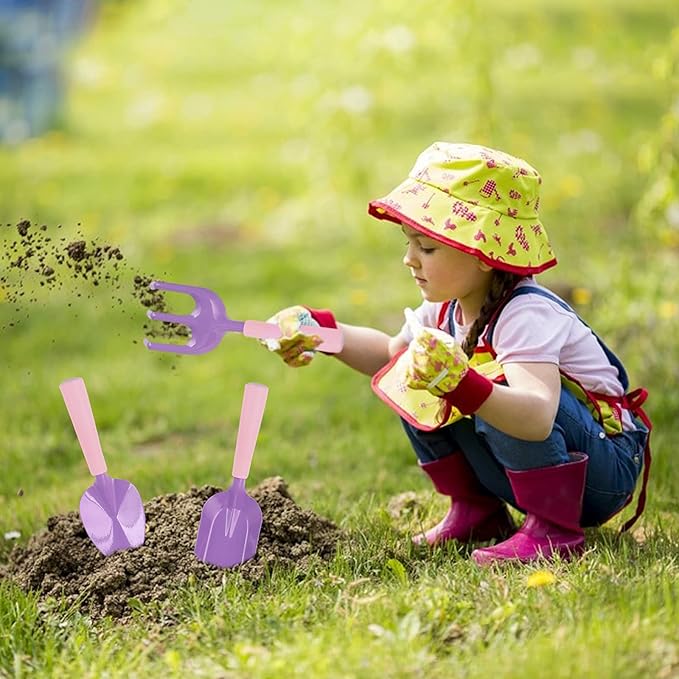 3 PCs Kids Gardening Set Trowel Rake Shovel Children's Garden Tools Pink Purple Kids Garden Tools Gardening Gifts for Kids Girls