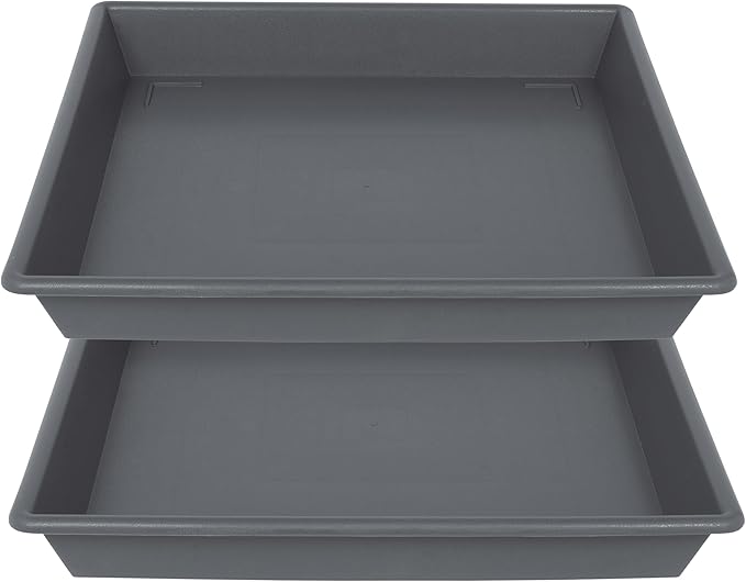 NIMYAU Square Plant Saucer 14 Inch 2 Pack，Plant Stand Plant Trays for Pots Heavy Duty Gray Plastic Plant Saucers for Indoors Outdoors, Flower Pot No Holes Plant Lover Gardening Gifts