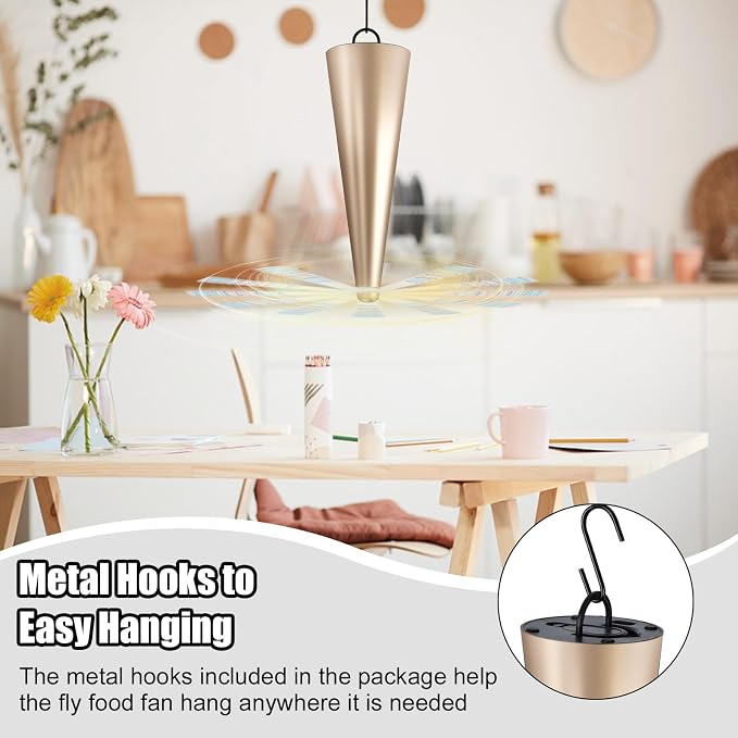 Glovv Fly Fans for Tables, Bug Food Fan Outdoor Indoor Keep Flies Away, 4 Pack Portable Batteries Powered Picnic Table Top Spinner with Metal Hanger, Fly Repellent for Restaurant, Camping (Golden)