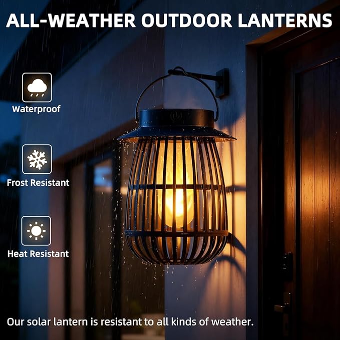 KYEKIO 4Pack Gen2 Flame Solar Lanterns Outdoor Waterproof, Solar Hanging Lantern Decorative, Flickering Flame Outdoor Lanterns Solar Powered, Lights for Yard Patio Garden Decor as Mothers Day Gifts