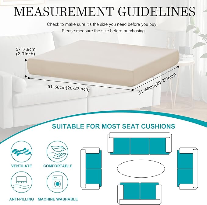 BIETYONE 12Pcs Stretch Patio Cushion Covers,Outdoor Couch Cushion Covers Replacement,Outdoor Sofa Covers Patio Slipcovers Couch Cover,Washable Furniture Cover (Beige,Cover Only)