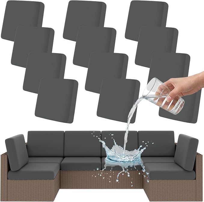 Smiry Waterproof Patio Cushion Covers, Stretch Outdoor Couch Slipcovers Replacement Washable Furniture Protector Sofa Chair Seat Cover for Dogs and Pets (12 Pcs, Dark Grey)