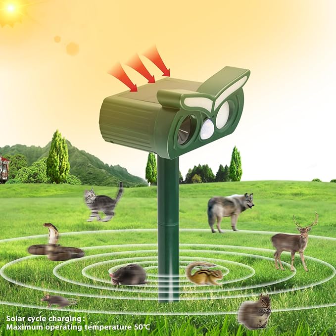4pack Cat Repellent Outdoor,Solar Ultrasonic Animal Repellent Outdoor Deer Repellent Devices with Motion Detection&Flash Light Squirrel Rabbit Dog Deterrent,Keep Rodent Chipmunk Raccoon Away for Yard