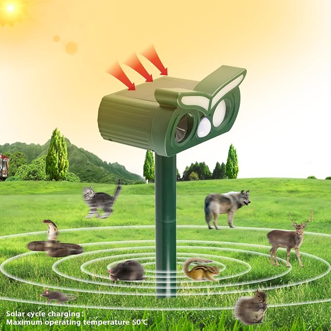 Cat Repellent Outdoor,Solar Ultrasonic Animal Repellent Outdoor Deer Repellent Devices with Motion Detection&Flash Light Squirrel Rabbit Dog Deterrent,Keep Rodent Chipmunk Raccoon Away for Yard (1)