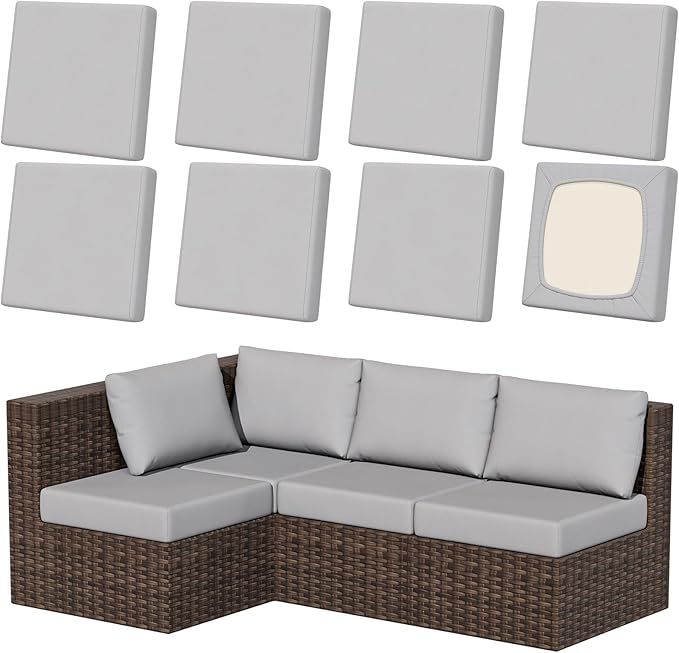 8Pcs Patio Stretch Cushion Covers, Outdoor Couch & Sofa Replacement Slipcovers for Patio Furniture Cushion Covers, Washable Reusable Furniture Protector, Square Large, Air Grey