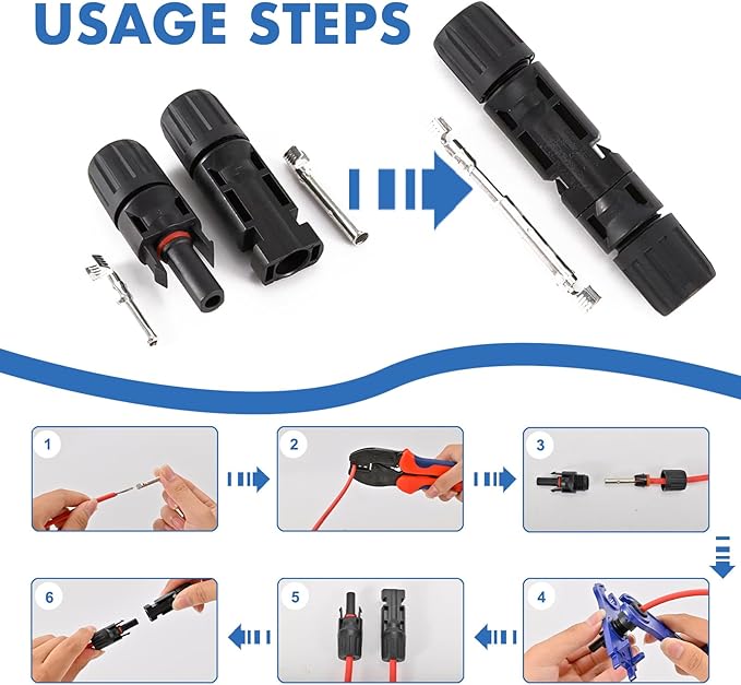 40 PCS Solar Connectors, Male/Female Waterproof IP67, MC4 1000V 30A, (20Pairs) Solar Panel Cable Connectors with 2 Spanners(10AWG)