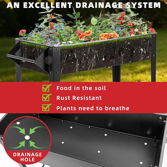 Kendane 32" Elevated Raised Garden Bed Outdoor - Rust-Resistant Metal Spacious Planter Box with Drainage Holes for Patio Balcony Deck Small Space - Grows Vegetables Tomatoes Herbs Flowers