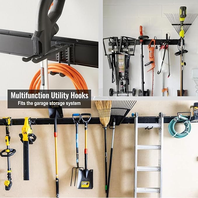 Aking Ace Wall Mount Tool Storage Rack, Garage Organization, Heavy Duty Garage Storage Tool Organizer, Garden Tool Wall Hooks and Hangers, Hold Up to 350lbs Black 2Pack